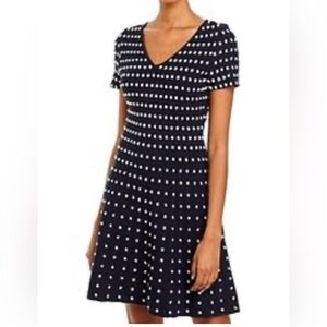 Milly Black and Silver Popcorn Textured Fit and Flare V-Neck Dress